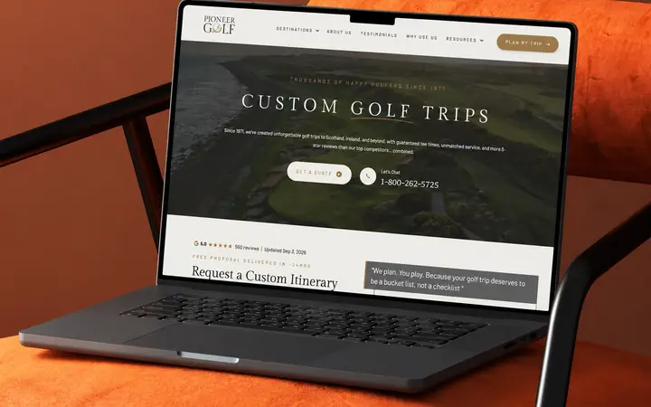 Pioneer Golf custom golf-trip operator website built in Webflow